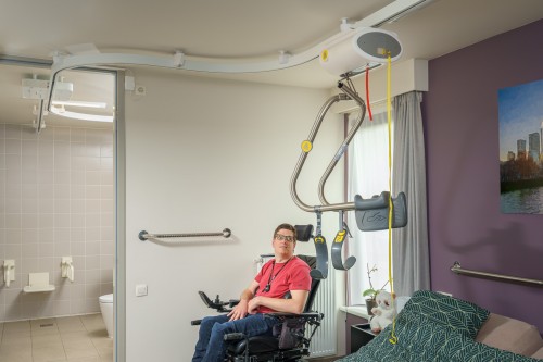 Ceiling hoist - with motor fixed on the rail ; Ceiling track rails ; Handi-Move Body Support® - Handi-Rehab Patient lift hoist