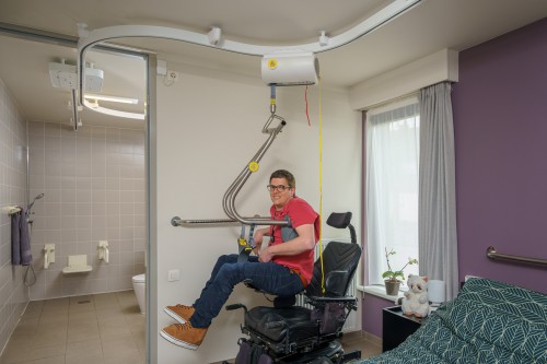 Ceiling hoist - with motor fixed on the rail ; Ceiling track rails ; Handi-Move Body Support® - Handi-Rehab Patient lift hoist