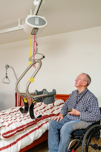 Ceiling hoist - with motor fixed on the rail ; Ceiling track rails ; Handi-Move Body Support® - Handi-Rehab Patient lift hoist