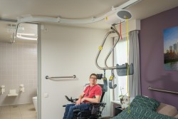 Ceiling hoist - with motor fixed on the rail ; Ceiling track rails ; Handi-Move Body Support® - Handi-Rehab Patient lift hoist